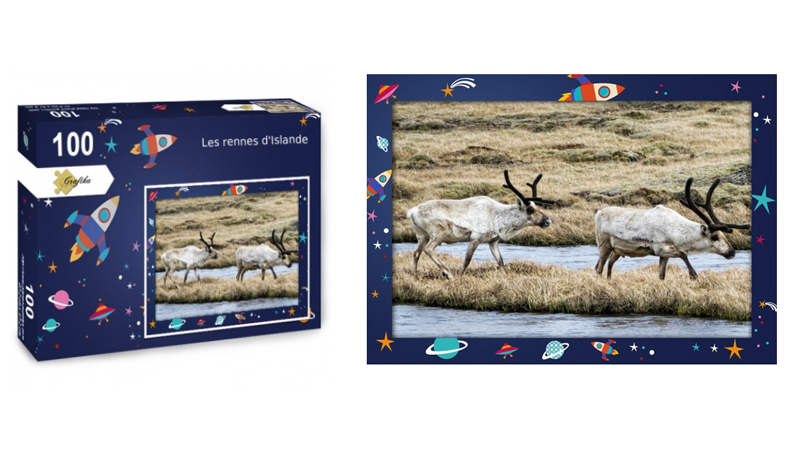 Les rennes d'Islande, puzzle 100 pièces, par Jean-Yves Petit